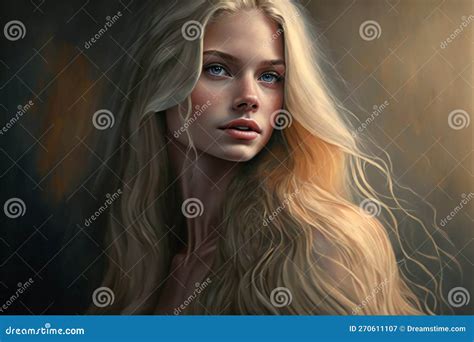 Digital Painting Beautiful Woman With Long Blonde Hair People