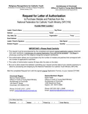 Fillable Online Catholiccincinnati Request For Letter Of Authorization