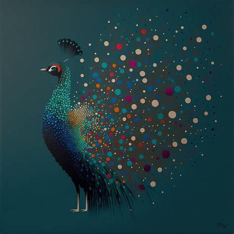 Premium Photo Painting Of A Peacock With A Colorful Tail And A Lot Of