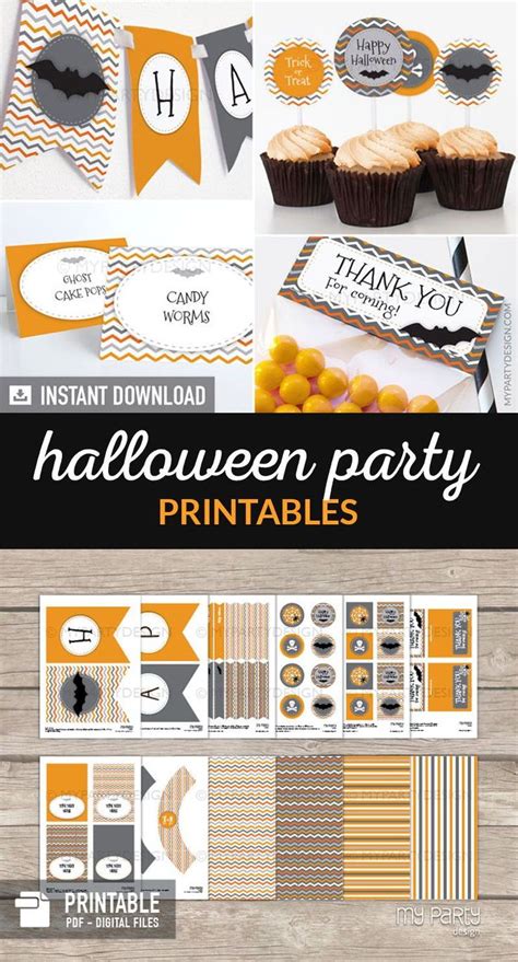 Halloween Party Printables With Orange And Gray Colors Including Cupcakes Candy Bar