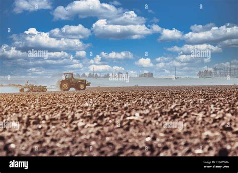 Tractor Plowing Field Tractor Plow Soil Cultivating Cultivated Land