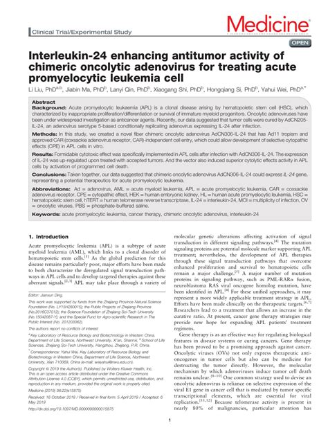 PDF Interleukin 24 Enhancing Antitumor Activity Of Chimeric Oncolytic