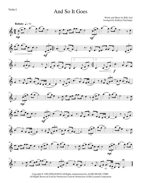 And So It Goes Sheet Music Billy Joel String Quartet