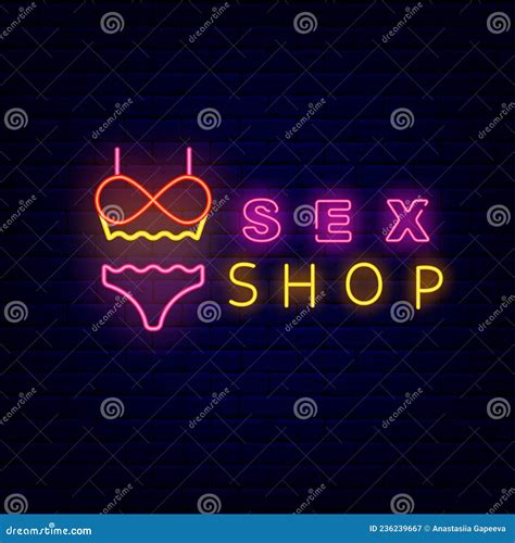 Sex Shop Neon Emblem Intimate Store Adult Toys Sexual Accessories Promotion Vector Stock