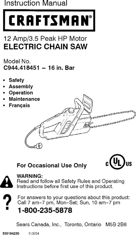 Craftsman S160 Chainsaw Manual