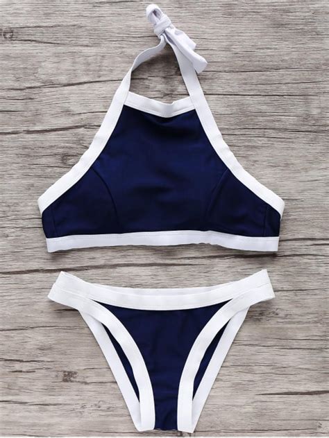 Halter High Neck Bikini Set Blue Bikinis M Zaful