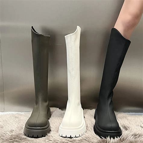 Fashion Round Toe Long Ladies Modern Boots Zippers Outdoor Female Casual Thick Soled Shoes