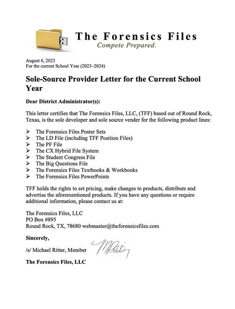 Sole Source Provider Letter 2023 24 Home