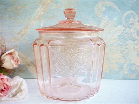 Pink Depression Glass Jar With Lid Mayfair Open Rose Candy