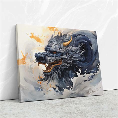 Blue Dragon Fantasy Art - Asian Wall Canvas Art - Luxury Wall Art