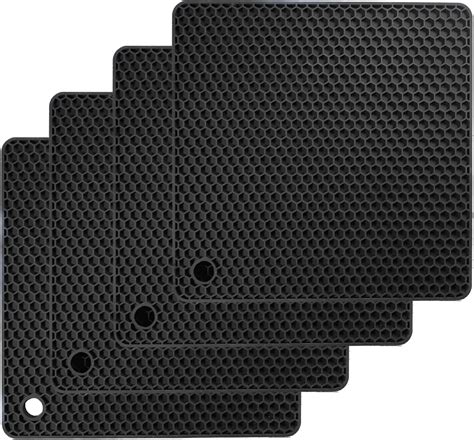 Amazon SDZONGES Silicone Trivet 4PCS Silicone Hot Pads For Kitchen Black 7 X7 Silicone