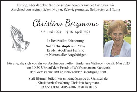 Traueranzeigen Von Christina Bergmann Trauer Merkur De