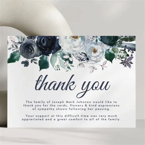 Funeral Thank You Note Bereavement Blue Floral Zazzle