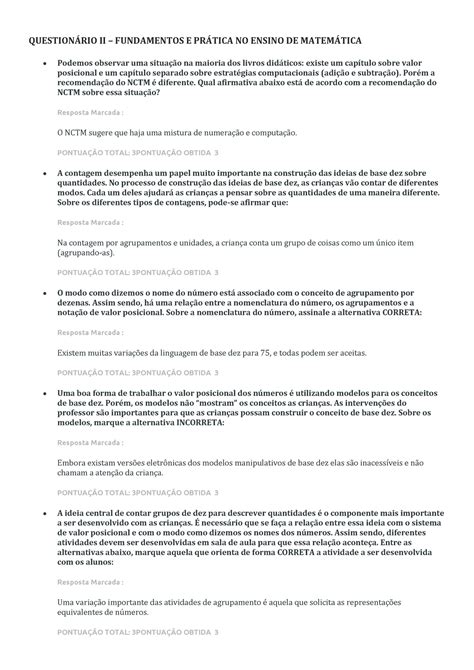 Questionário II Fundamentos E Prática NO Ensino DE Matemática