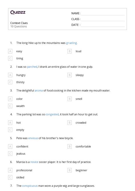 Determining Meaning Using Context Clues Worksheets For Th Year On