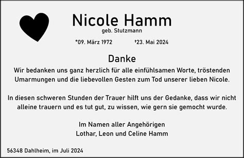 Traueranzeigen Von Nicole Hamm Rz Trauer De