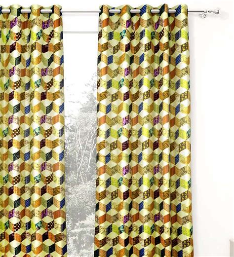 Buy Multicolor Geometric Satin 5 Ft Semisheer Eyelet Window Curtain At