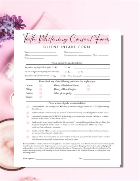 Teeth Whitening Consent Form Editable And Printable Digital Etsy