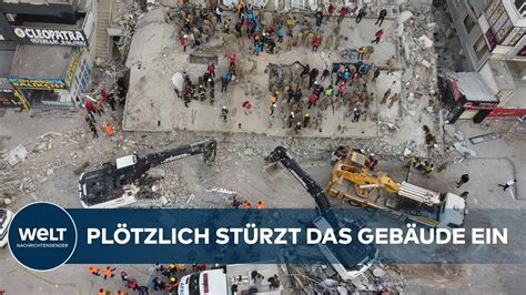 TÜRKEI Gebäude stürzt einen Monat nach Erdbeben ein Suche nach