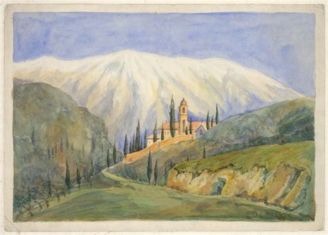 D E Barker 20th Century Watercolour Mountain Commune Von D E