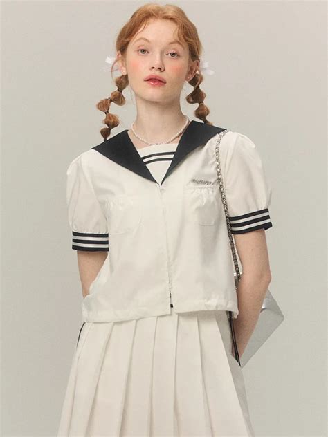 Adagirl Kawaii Sailor Collar Blouse Women Summer Fashion Short Sleeve