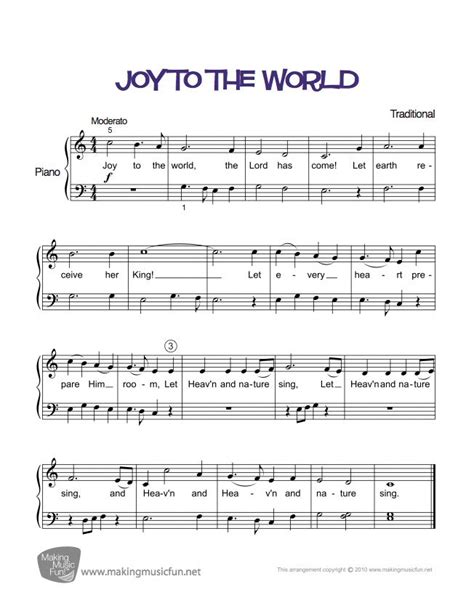 Joy To The World Easy Piano Sheet Music Digital Print Pianoclasses