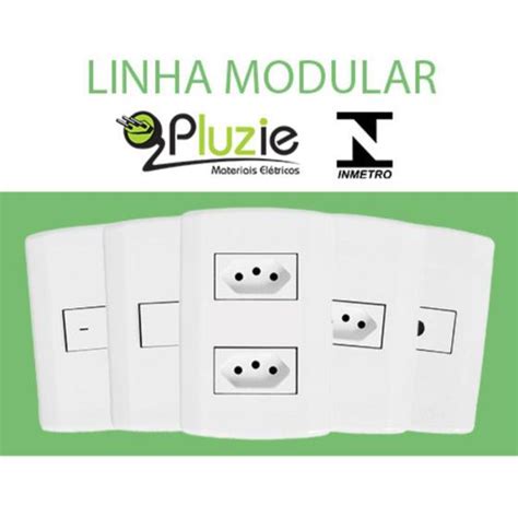 Kit 5 Tomadas Tripla 20A Monobloco Pluzi Modular Pluzie 4x2 Branca 250V