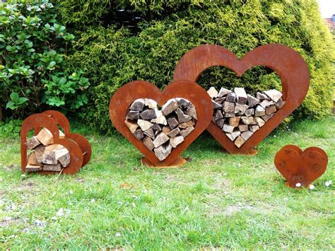 Herz Aus Metall Holz Regal Edel Rost Garten Terrasse Deko Set