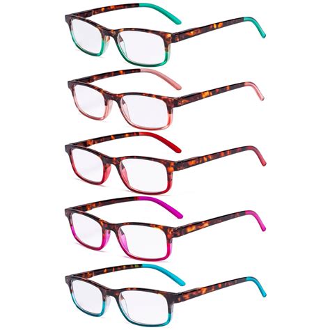 5 Pack Stylish Rectangle Reading Glasses For Women