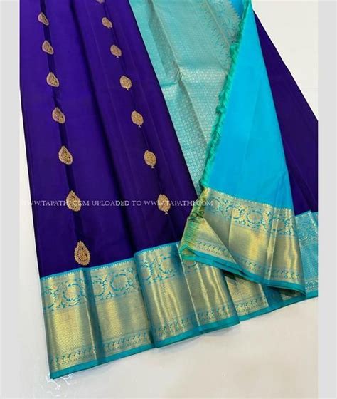 Navy Blue And Blue Turquoise Color Kanchi Pattu Handloom Saree With All