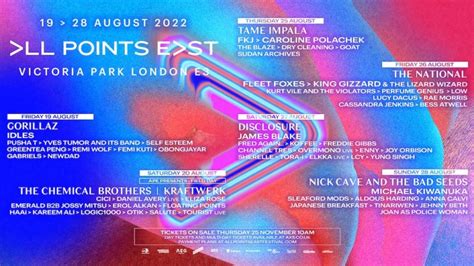 All Points East 2022 Anuncia Su Cartel Al Completo Tame Impala IDLES