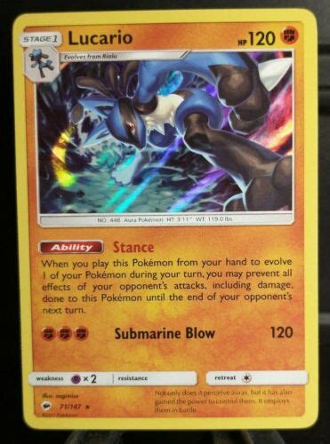 Lucario 71 147 NM Holo Rare Burning Shadows Near Mint Foil Pokemon TCG