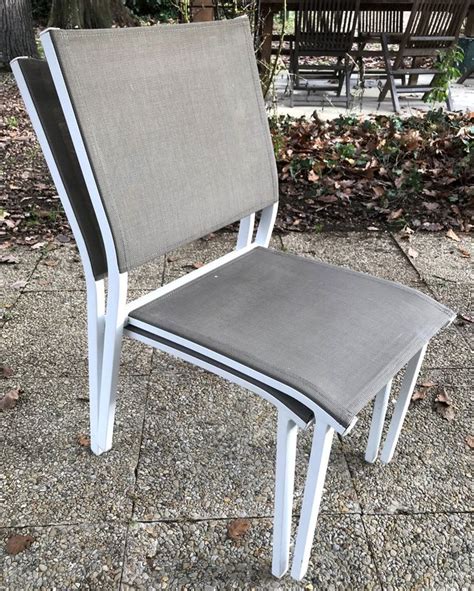 34 Unites Chaise De Jardin Empilable A Dossier Et Assise En Toile Grise