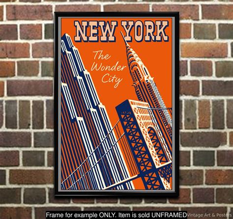 Travel Poster New York The Wonder City Vintage Travel Art Print Home