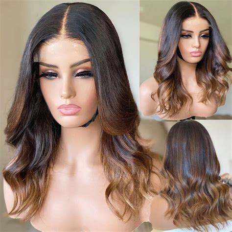 Ombre marrom loira cabelo humano laço frontal wig13x4 360hd perucas de