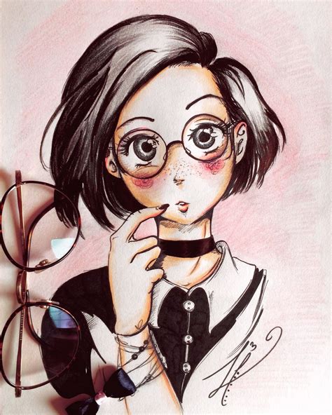 Chibi Girl With Glasses Drawing