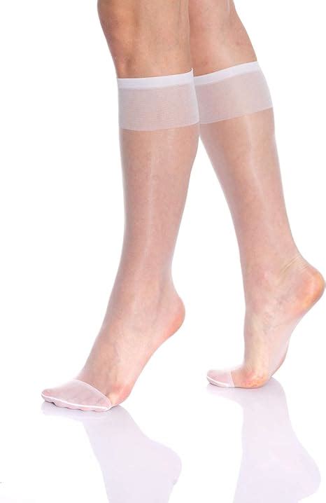 Sheer Knee High Socks For Women 3 Pairs Trouser Socks Stockings Stretchy Silk Socks White At