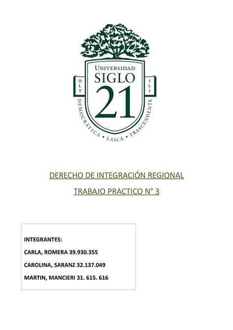 Derecho De Integraci N Regional Docx Entregar Derecho De