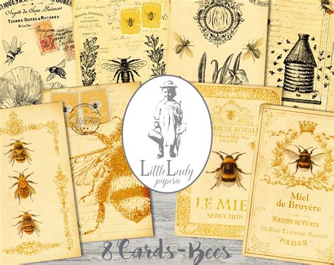 Printable Digital Collage Sheet Images Bees Insect Honey Instant Download Components And Blanks