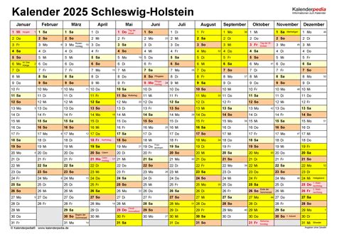 Kalender 2025 Schleswig Holstein Ferien Feiertage Pdf Vorlagen