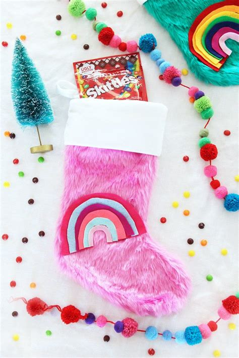 Diy Rainbow Christmas Stockings A Bubbly Life Christmas Stockings Rainbows Christmas Diy