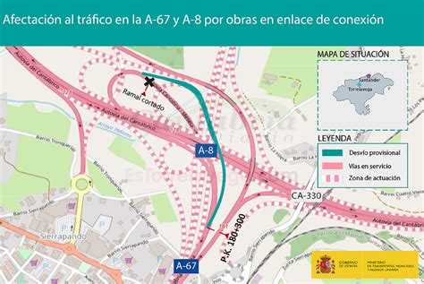 Afectación al tráfico en las autovías A 67 y A 8 por las obras de