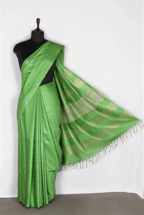 Party Wear Plain Pure Hand Loom Katan Silk Sarees M With Blouse