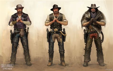 three different poses of the same man in cowboy outfits and hats, one ...