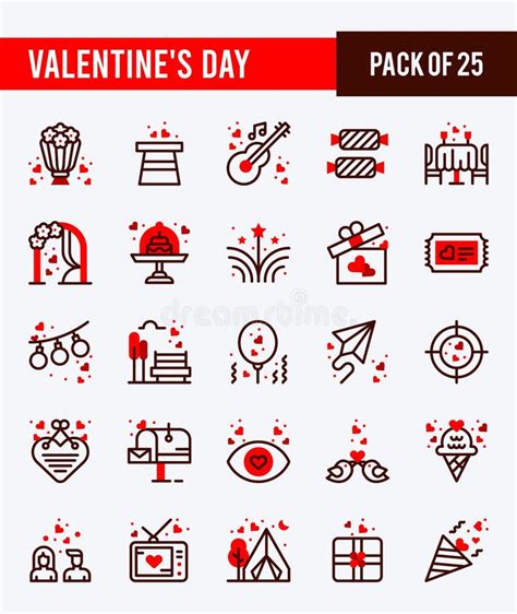 25 Valentine S Day Two Color Icons Pack Vector Illustration Stock Vector Illustration Of