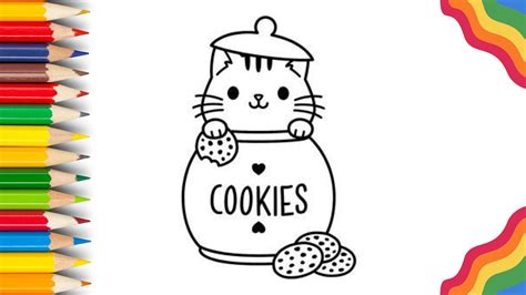 Learn How To Draw A Cat Eating Cookies Step By Step Drawing Tutorial