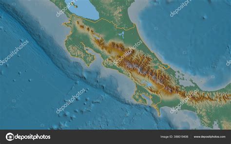 Outlined Shape Costa Rica Area Topographic Relief Map Surface Waters