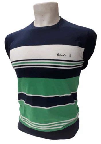 Round Neck Green Navy Blue Men Hosiery Striped T Shirt Xl At Rs