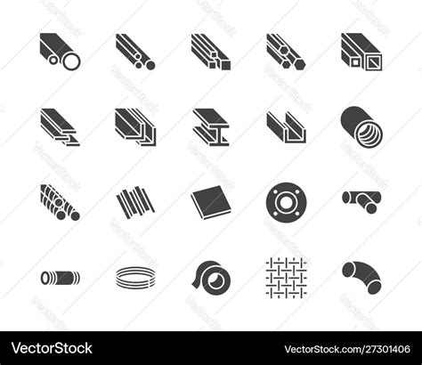 Stainless Steel Flat Glyph Icons Set Metal Sheet Vector Image