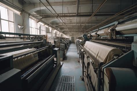 Premium AI Image | Textile factory with huge machines and conveyors ...